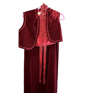 Vintage Sled Tokyo Red Velvet Skirt Suit Set with belt Embroidered Vest Size 9